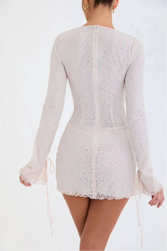 Lace Patchwork Long-Sleeved Zipper Mini Dress