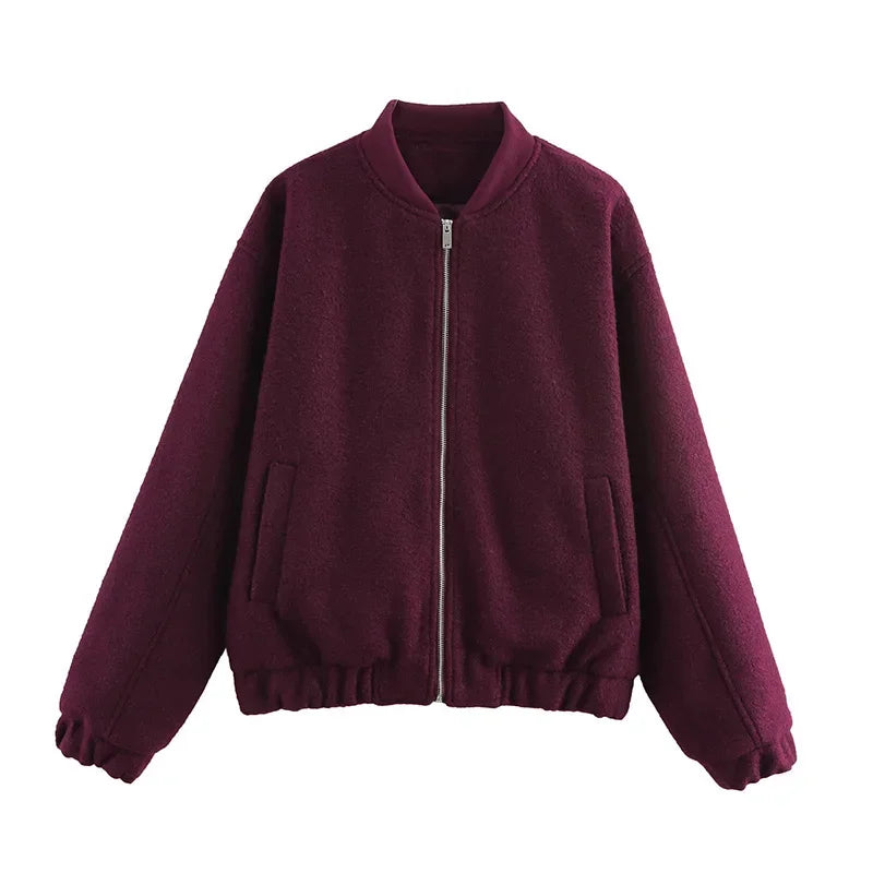 Casual Zipper Long Sleeve O-neck Coat for Women Spring New Solid Loose Female Jacket Vintage Ladies Outwear Top High Street