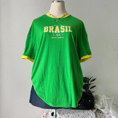 Europe and the United States loose letters yellow green top Y2K women’s summer T-shirt sexy clothing street