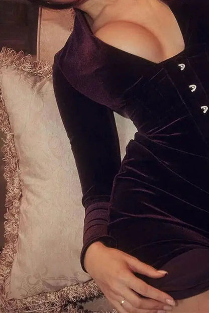 Velvet Mini Dress with Button Detail