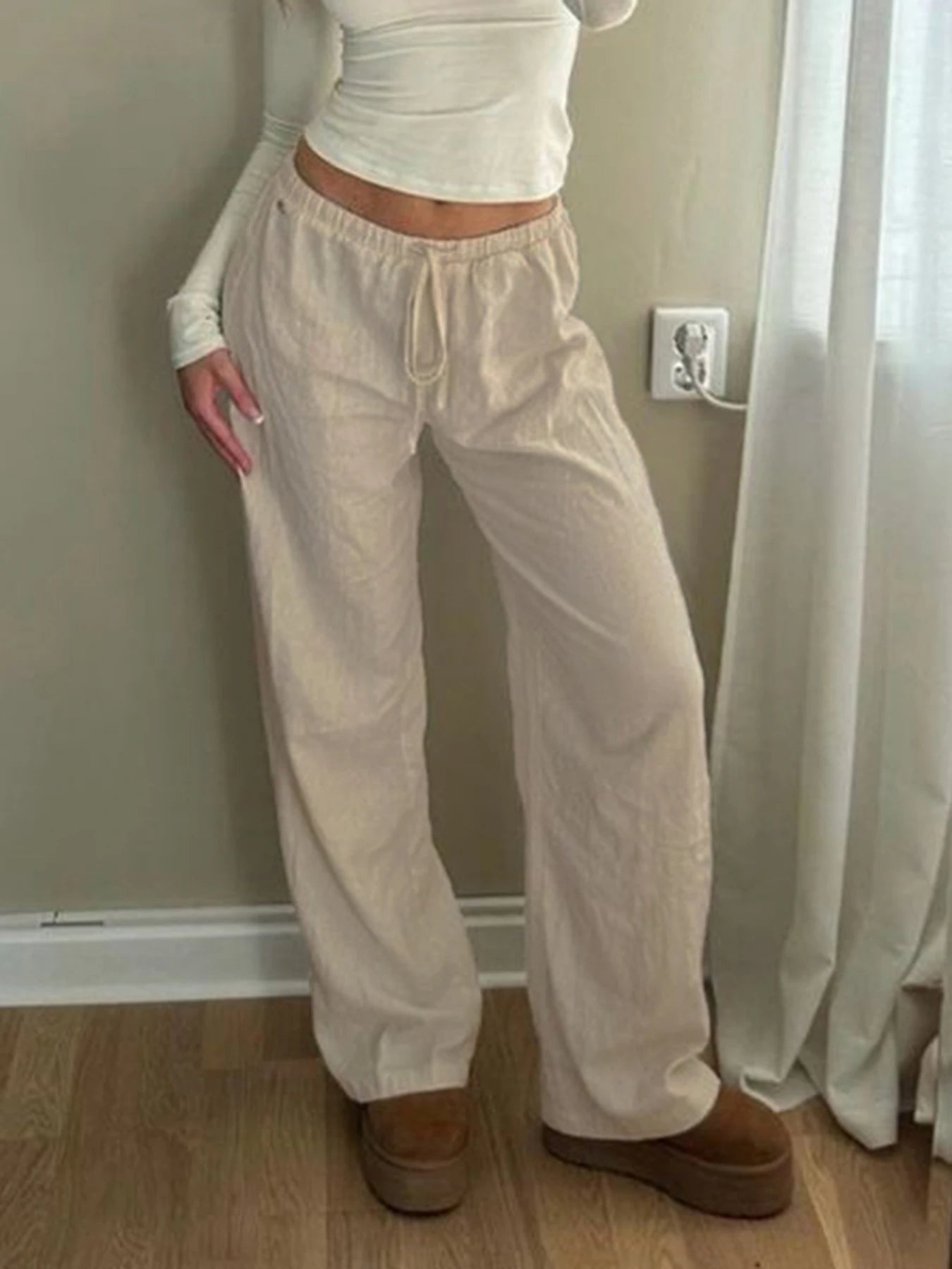 Solid Loose Casual Boho Straight Leg Pants For Women Simple Lazy Comfortable Summer Vacation Trousers