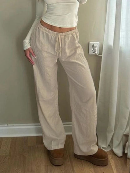 Solid Loose Casual Boho Straight Leg Pants For Women Simple Lazy Comfortable Summer Vacation Trousers