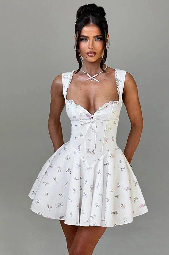 Printed Pleated Bodycon Mini Dress