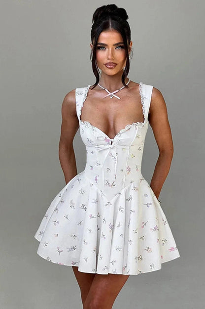 Printed Pleated Bodycon Mini Dress