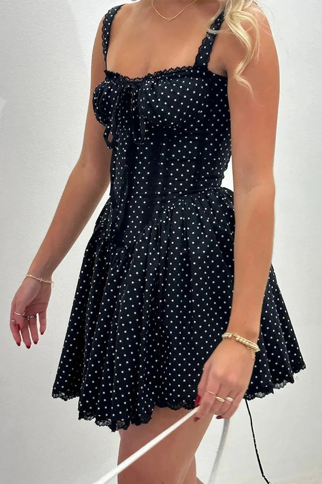 Printed A-Line Mini Dress with Spaghetti Straps