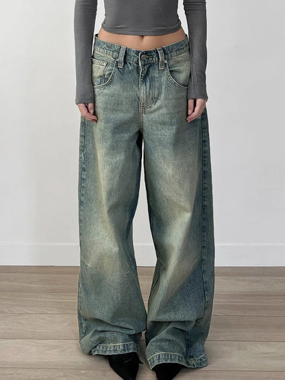 Streetwear y2k Tie Dye Baggy Jeans Women Casual Low Rise Loose Denim Pants Korean Fashion Denim Trousers Retro Mom Jeans