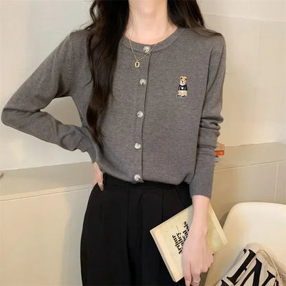 Spring Autumn Women’s Knitted Cardigan  Korean Single Breasted Long Sleeve Jumper Woman Chic Round Neck Cardigans Outwear