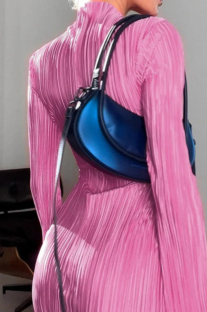 Elegant Pleated Mini Dress with Long Sleeves