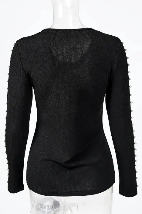 V-Neck Bubble Bead Long Sleeve Mini Dress