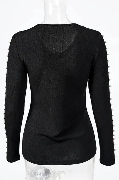 V-Neck Bubble Bead Long Sleeve Mini Dress