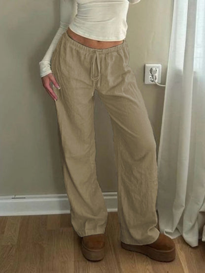 Solid Loose Casual Boho Straight Leg Pants For Women Simple Lazy Comfortable Summer Vacation Trousers