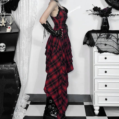 Lattice Print Lace Trim Midi Dress