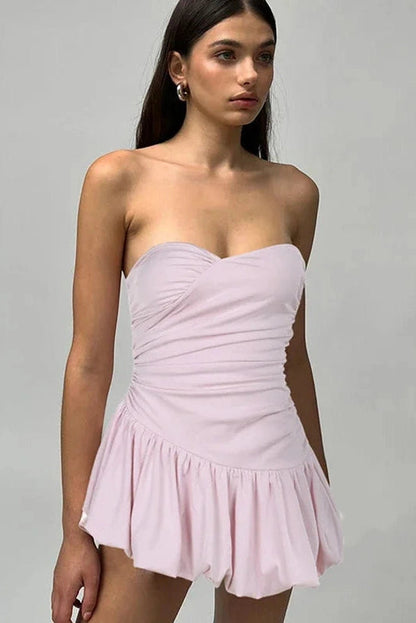 Strapless Sleeveless High Waisted A-Line Mini Dress