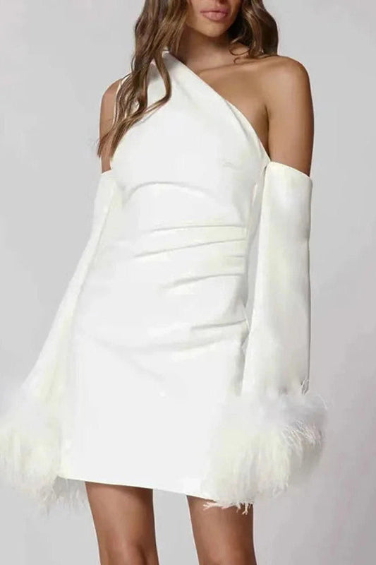 One Shoulder Long Sleeve Mini Dress