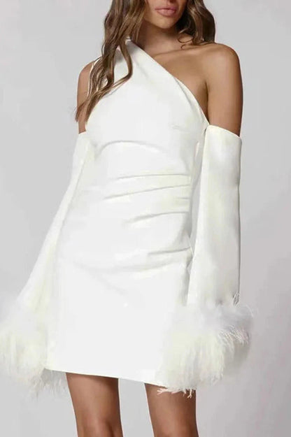 One Shoulder Long Sleeve Mini Dress