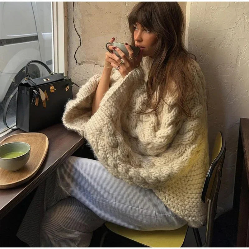 Loose Twist Knitted Sweater Pullover Women Oversize O-neck Long Batwing Sleeve Female Pullovers 2025 Autumn Winter Lady Sweaters