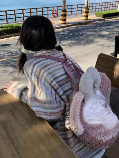 Y2k Aesthetic Japanese Knit Cardigan Kawaii Dog Embroidery Harajuku  Femme Striped Preppy Zipper y Womens