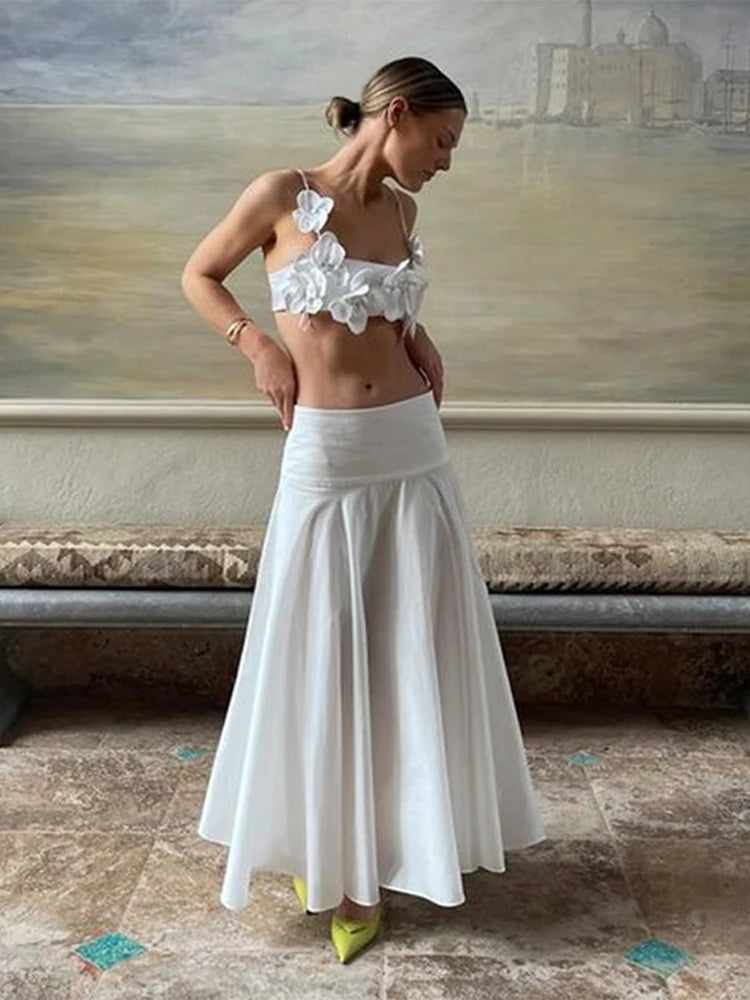 Fashion 3D Floral Strap Cropped Tops For Women  Summer New Sexy Sleeveless Solid Flower Short Tops Lady Chic Beachwear