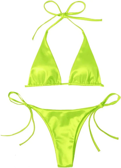 Bikini Satin Silk Swimsuit Women Swimwear Push Up Set Brazilian Bathing Suit Summer Two Pieces Self-tie Beach Wear Swimsuit