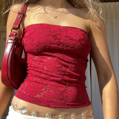 Sheer Lace Floral Slim Strapless