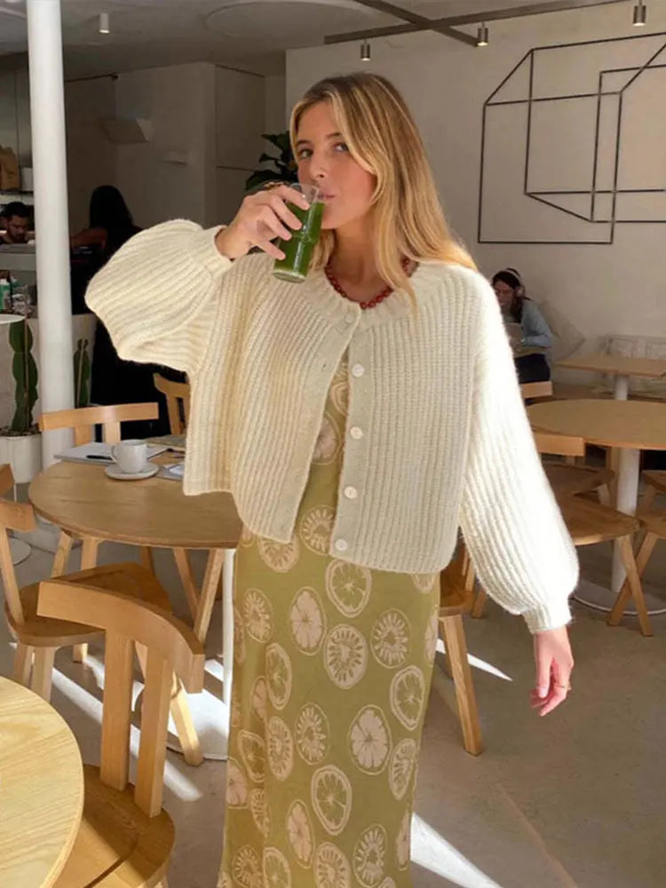 Retro Plush Single Breasted Cardigan Women Elegant Loose Solid O-neck Short Sweaters Female Winter Autumn Chic Street Knitwear