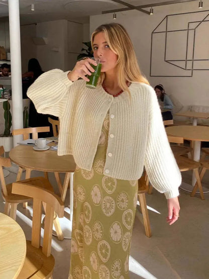 Retro Plush Single Breasted Cardigan Women Elegant Loose Solid O-neck Short Sweaters Female Winter Autumn Chic Street Knitwear