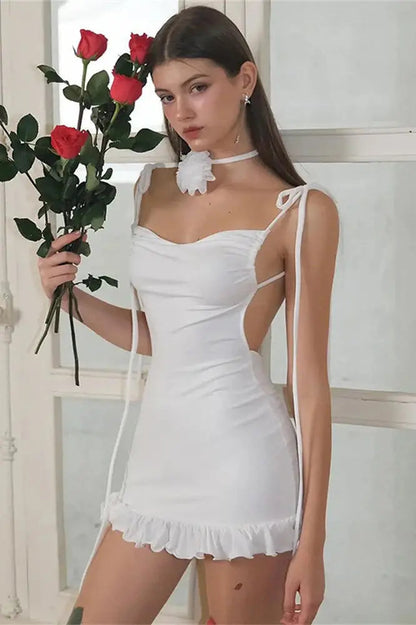 Ruffled Bandage Mini Dress with Backless Design