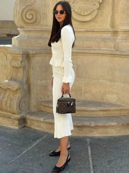 Ruffle Slim Knitted Dress Women&#8217;s V Neck Long Sleeve Mermaid Long Dresses Elastic Button Patchwork Elegant Party Dress