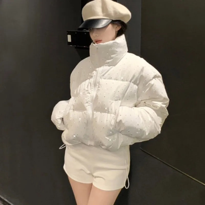 Women Autumn Winter Puffer Jacket  New Short Parkas Coat Korean Fashion Stand Collar Bread Jacket Solid Outerwear