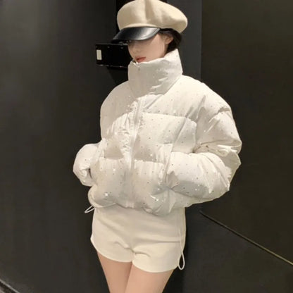 Women Autumn Winter Puffer Jacket  New Short Parkas Coat Korean Fashion Stand Collar Bread Jacket Solid Outerwear