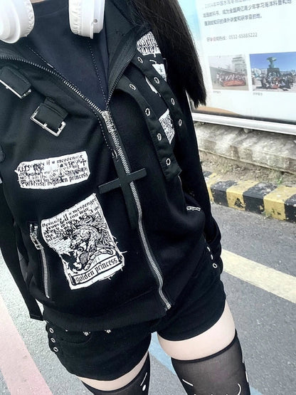 Vintage Hooded Zip Front Jacket