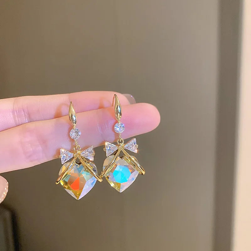 Lizakosht Peach Zircon Bow Earrings for Women Fashion Jewelry Gifts