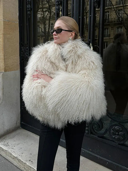 Luxury Warm Fluffy Faux Fur Coat 2024 Women Fashion Solid Long Sleeve Short Coats Winter Female Casual High Street Outercoat