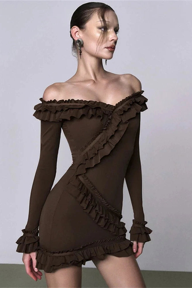 Off-Shoulder Slim Fit Mini Dress with Long Sleeves