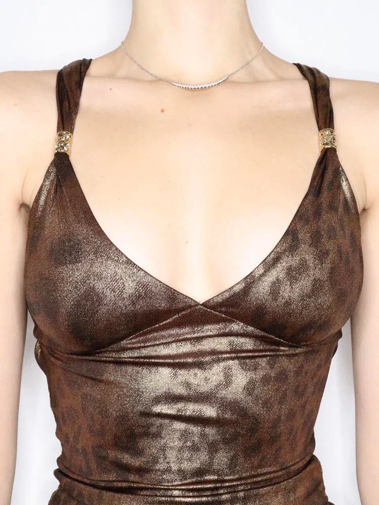 Voguable Vintage Leopard Print Camisole Y2K Aesthetic Sleeveless Crop Tops Coquette Tank Top Harajuku