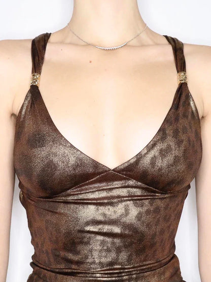 Voguable Vintage Leopard Print Camisole Y2K Aesthetic Sleeveless Crop Tops Coquette Tank Top Harajuku