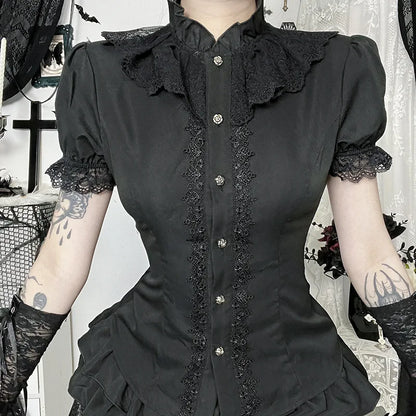 Lace Patchwork Slim Fit Blouse