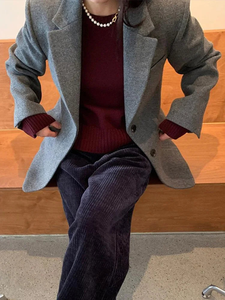 Casual Knitted O-neck Sweaters Women Retro Loose Solid Pullover Sweater Female Autumn Chic Elegant Street All-matching Tops