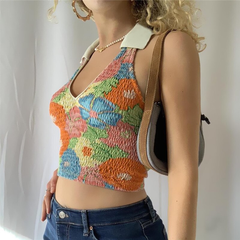 Clothing Cowboy Checkered Crop Tops Halter Neck Tank Sleeveless Backless Y2k Streetwear