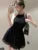 Elegant Halter Black Dresses for Women Summer New Backless Ruffles A-line Korean Birthday Party Dress Prom Short Vestidos Mujer