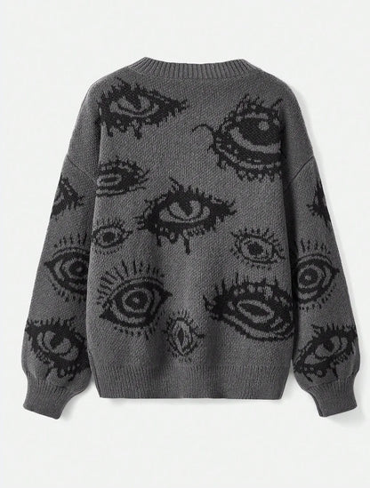 Round Neck Color Block Loose Streetwear Knitted Sweater
