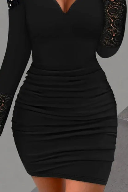 Lace Patch Mini Dress with Ruched Detail