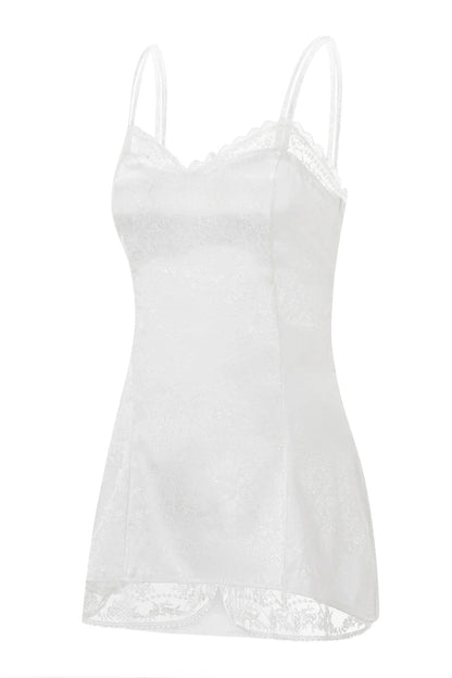 V-Neck Spaghetti Strap Mini Dress with Lace Sleeves