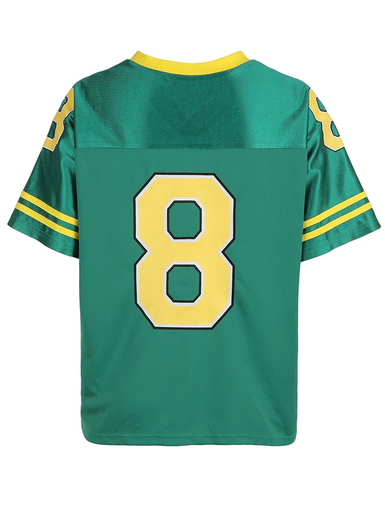 Figure Print Green Short Sleeve Casual Loose Football Jersey T Shirt Women Contrast Patchwork V Neck Stripe Red Summer Long Tees