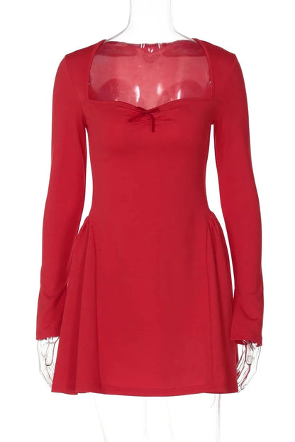 Elegant A-Line High Waist Bodycon Mini Dress with Long Sleeves