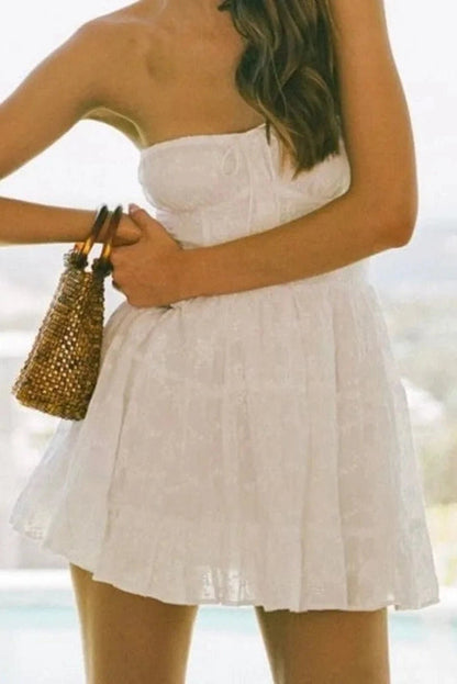 Lace A-Line Mini Dress with Off-Shoulder Tie-Up