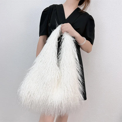 Y2k Kpop Girls Hot Fluffy Furry Shoulder Bags for Women Trend  Luxury Brand Designer Faux Fur Big Tote Bag Harajuku Handbags