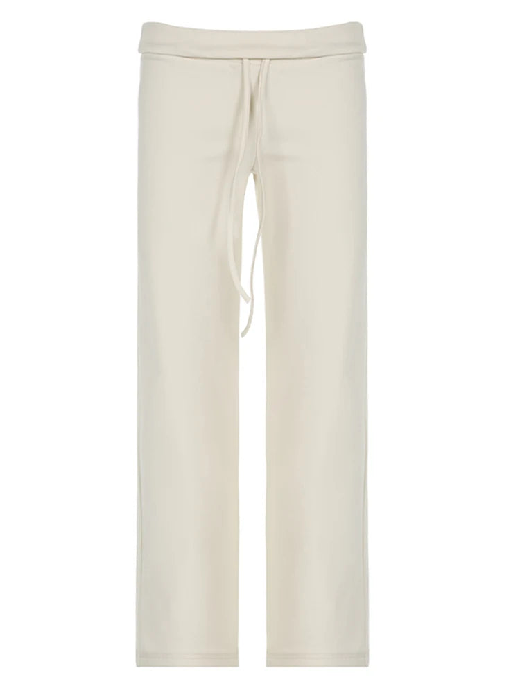 Solid Basic Casual Sweatpants Women Drawstring Waist Straight Leg Jogging Pants Y2K