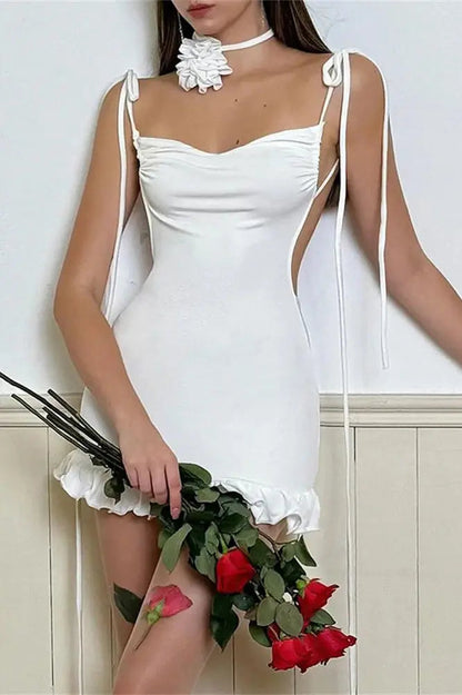 Ruffled Bandage Mini Dress with Backless Design