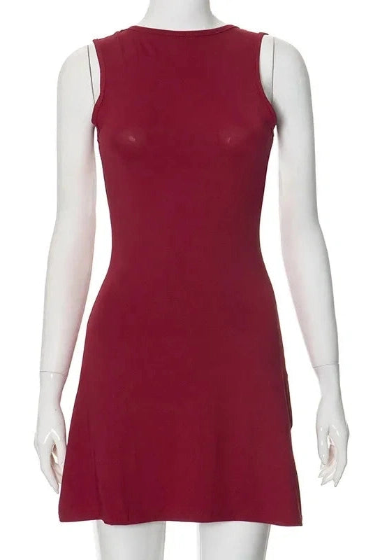 Backless O Neck Sleeveless Mini Dress - Sleeveless Mini Dress